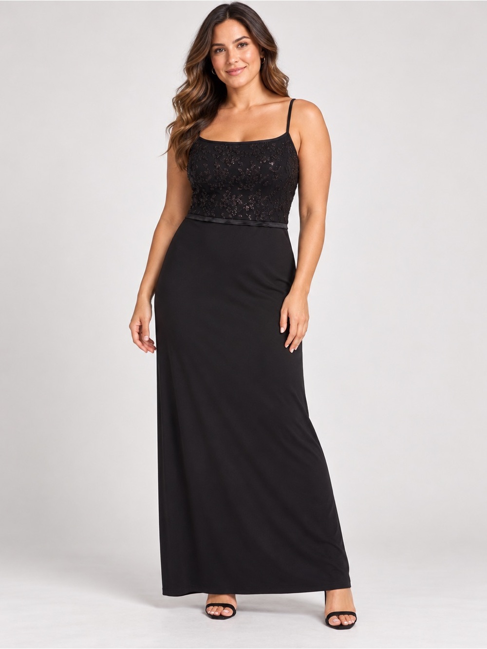 Byer Too California Black Sequin Maxi Evening Dress Size Large